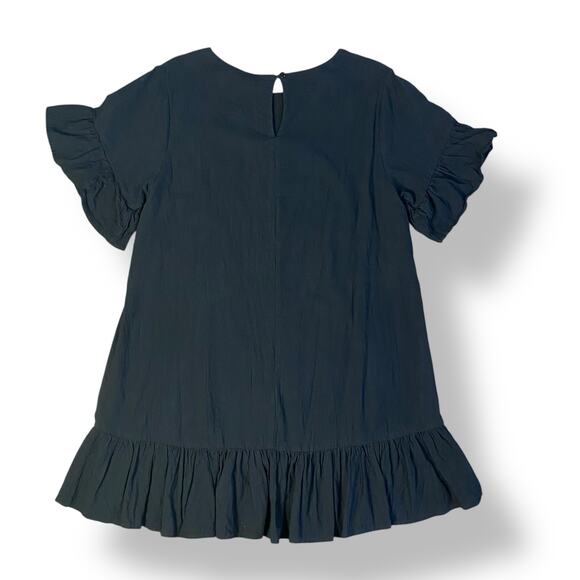 All Row Black Ruffle Hem Shift Dress Women’s Size M Cotton Linen Minimalist - Picture 4 of 7